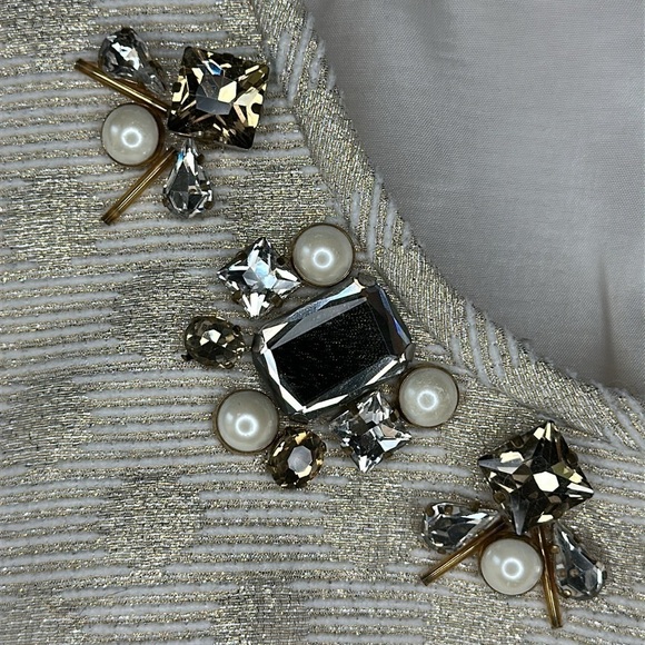 Eliza J Cream Metallic Textured Polka Dot Jeweled Neckline Cocktail Dress Size 8 - Picture 4 of 15